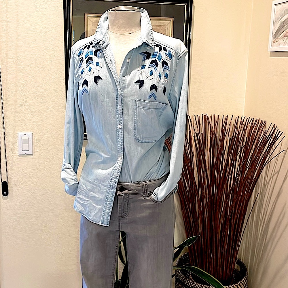 Embroidered Light Blue Denim Shirt
